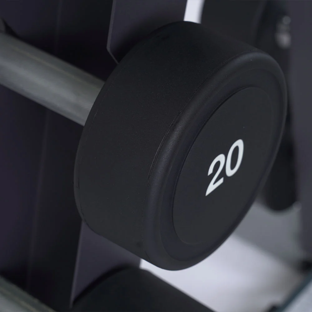 5-30LBS URETHANE ROUND DUMBBELL SET WITH STAND - Image 5